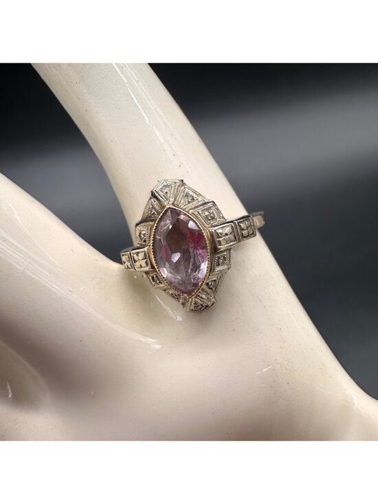 Jewelry - Vintage Art Deco Ring 14K Gold Pink Stone Size 6 Engagement Statement Retro
